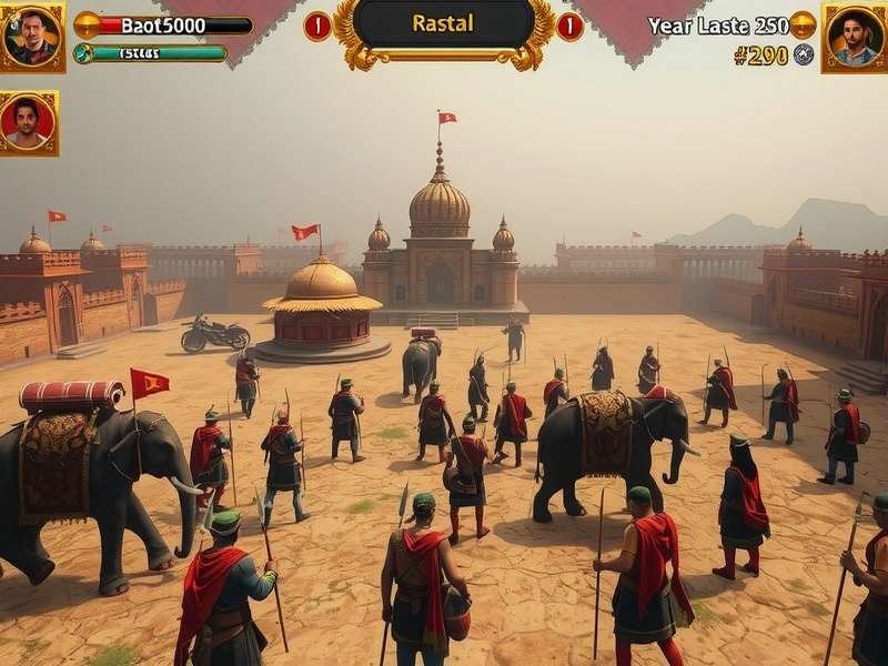 Rajput Dominion gameplay screenshot showing medieval Indian city and warriors