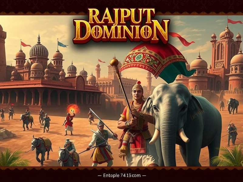 Rajput Dominion battle scene with warriors and elephants